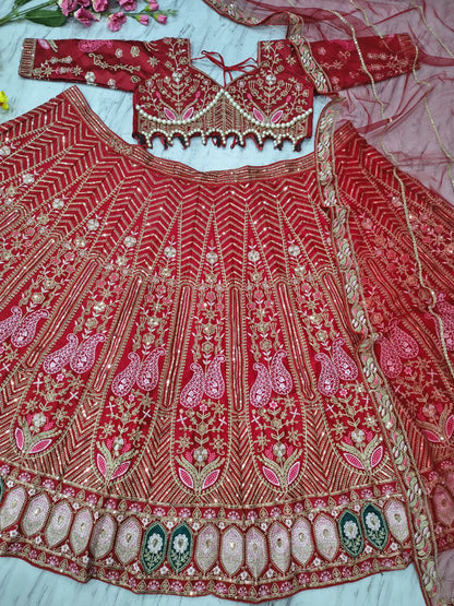 Lovely Red Silk With Embroidery Work Lehenga Choli