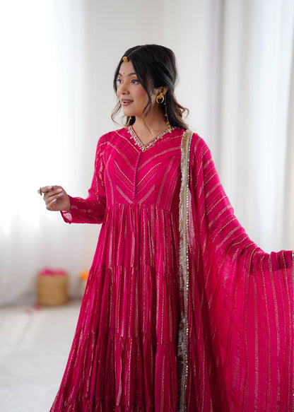 Lovely Mal Chanderi with Mirror Work Ruffle Gown