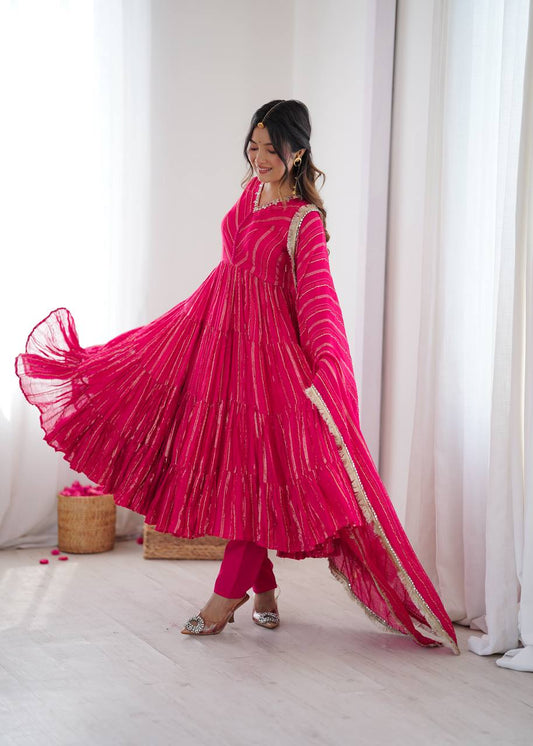 Lovely Mal Chanderi with Mirror Work Ruffle Gown