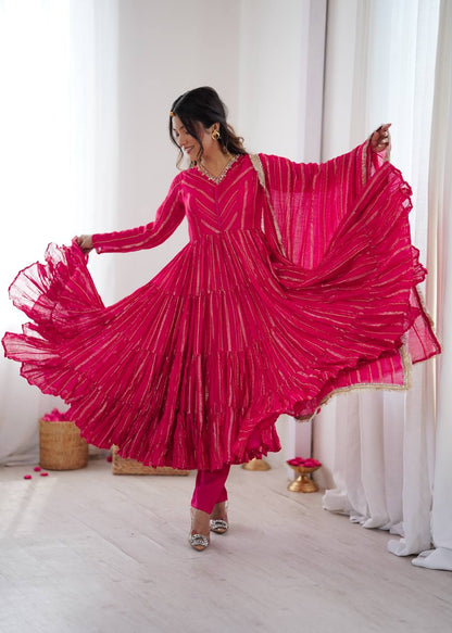 Lovely Mal Chanderi with Mirror Work Ruffle Gown