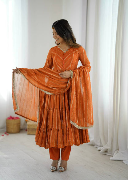 Lovely Mal Chanderi with Mirror Work Ruffle Gown