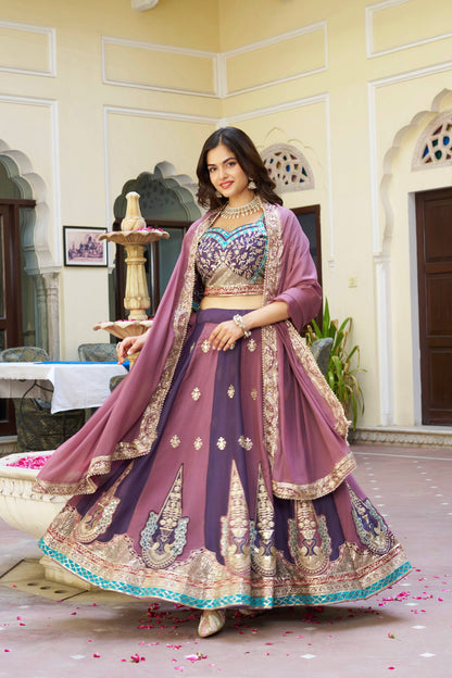 Stunning Purple Georgette Lehenga Choli with Heavy Embroidery Work