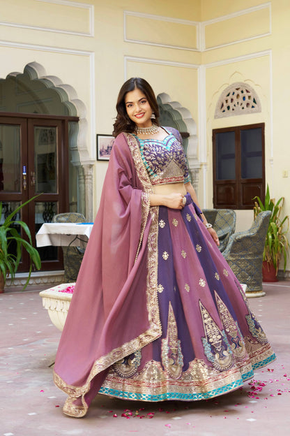 Stunning Purple Georgette Lehenga Choli with Heavy Embroidery Work