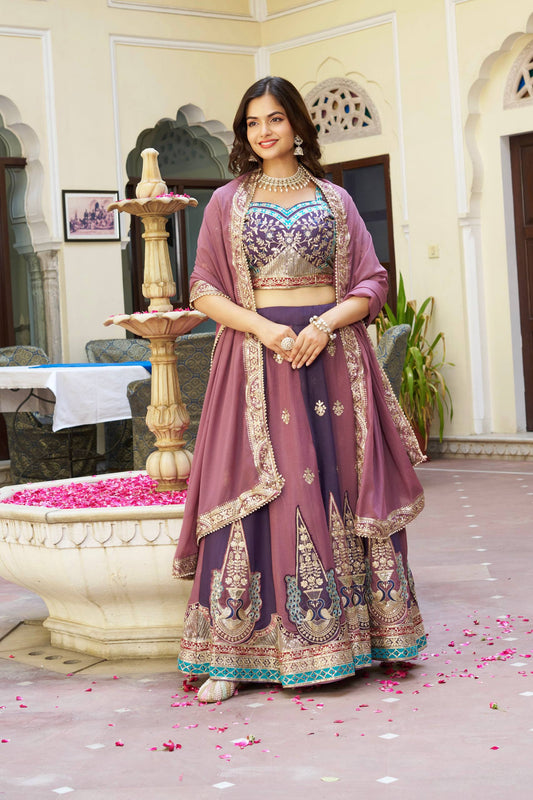 Stunning Purple Georgette Lehenga Choli with Heavy Embroidery Work