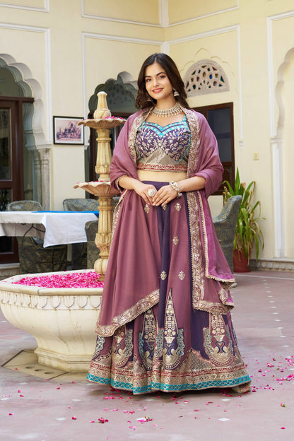 Stunning Purple Georgette Lehenga Choli with Heavy Embroidery Work