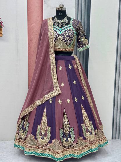 Stunning Purple Georgette Lehenga Choli with Heavy Embroidery Work