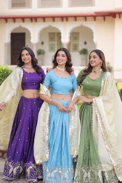 Beautiful Gold Crush Sequins Zari Work Lehenga Choli