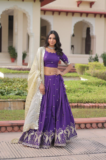 Beautiful Gold Crush Sequins Zari Work Lehenga Choli