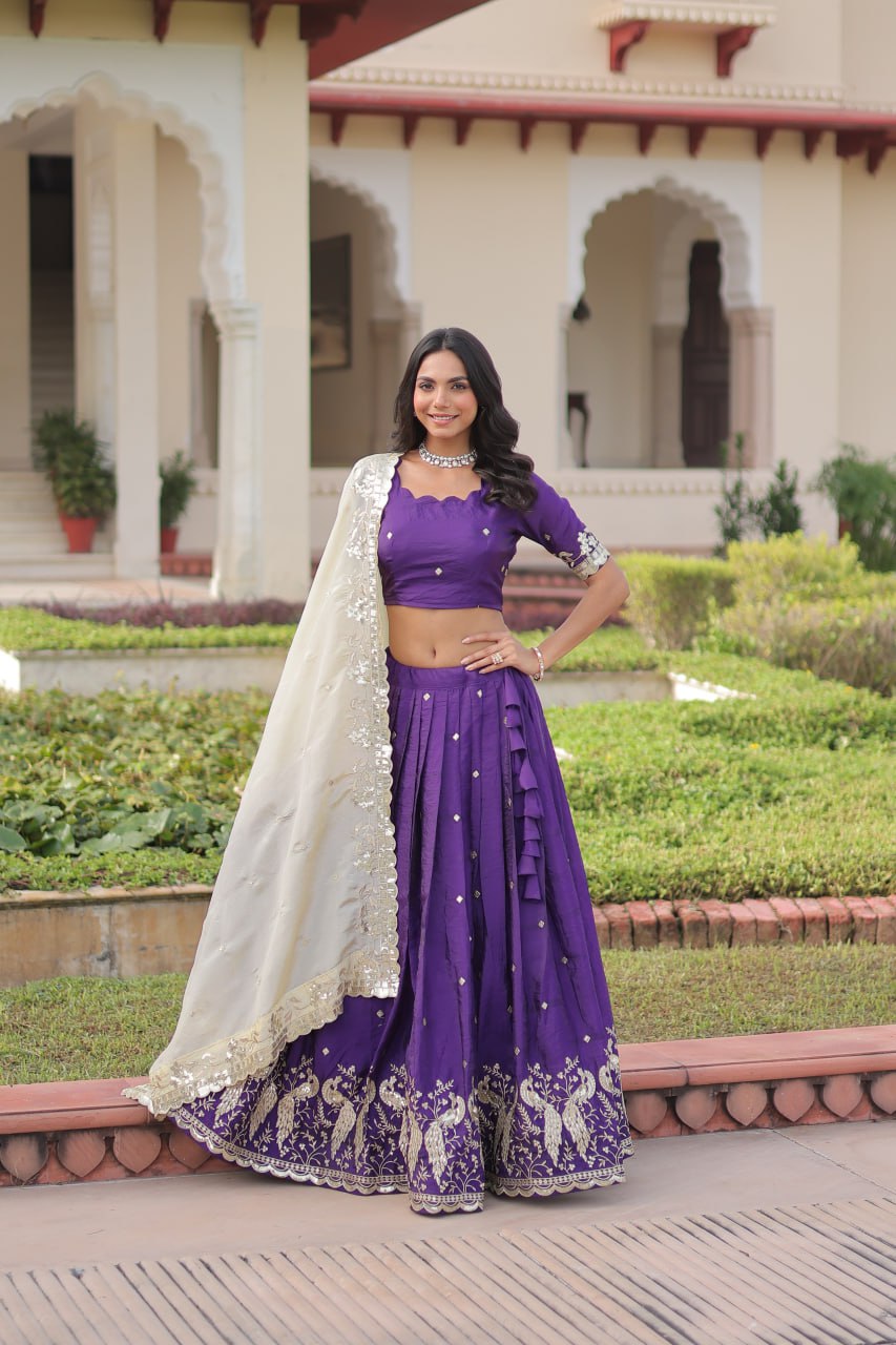 Beautiful Gold Crush Sequins Zari Work Lehenga Choli
