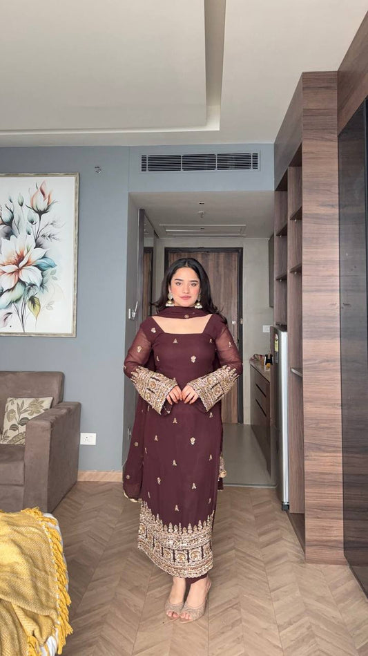 Exclusive Maroon Faux Blooming with Sequins Work Anarkali Suit