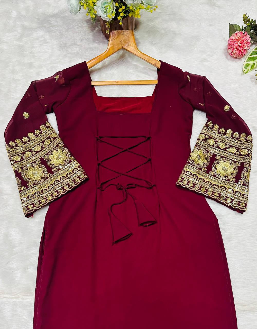 Exclusive Maroon Faux Blooming with Sequins Work Anarkali Suit