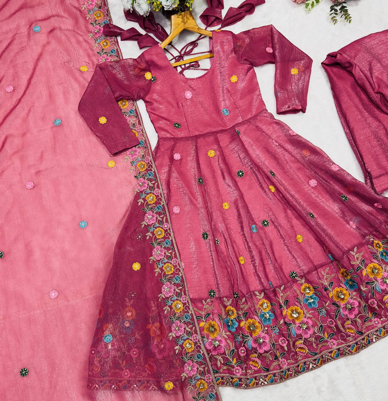 Gorgeous Rama Silk Multi Embroidery Work Gown