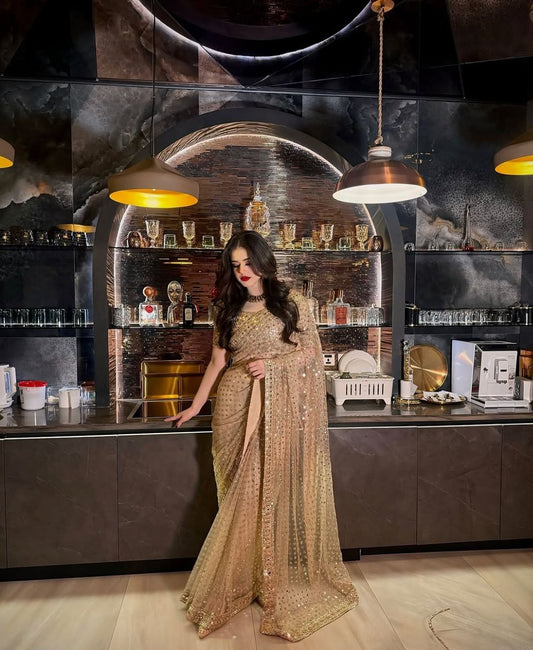 Exclusive Gold Net with Jari Work Saree