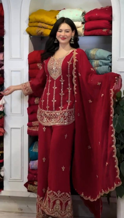 Charming Heavy Embroidery Palazzo Suit
