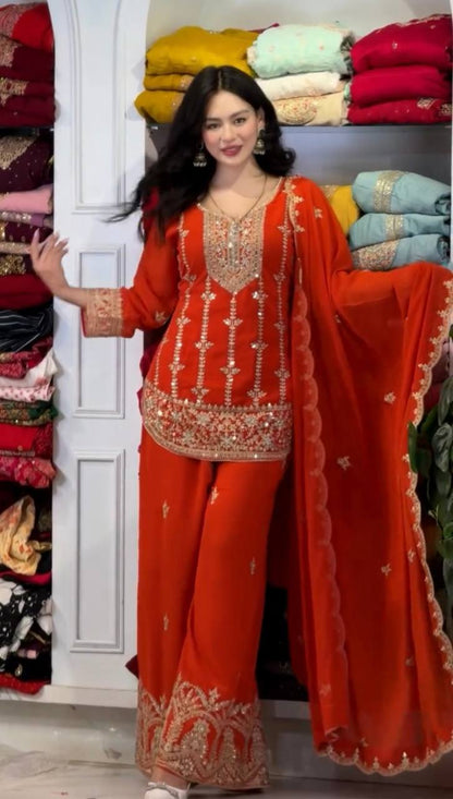Charming Heavy Embroidery Palazzo Suit
