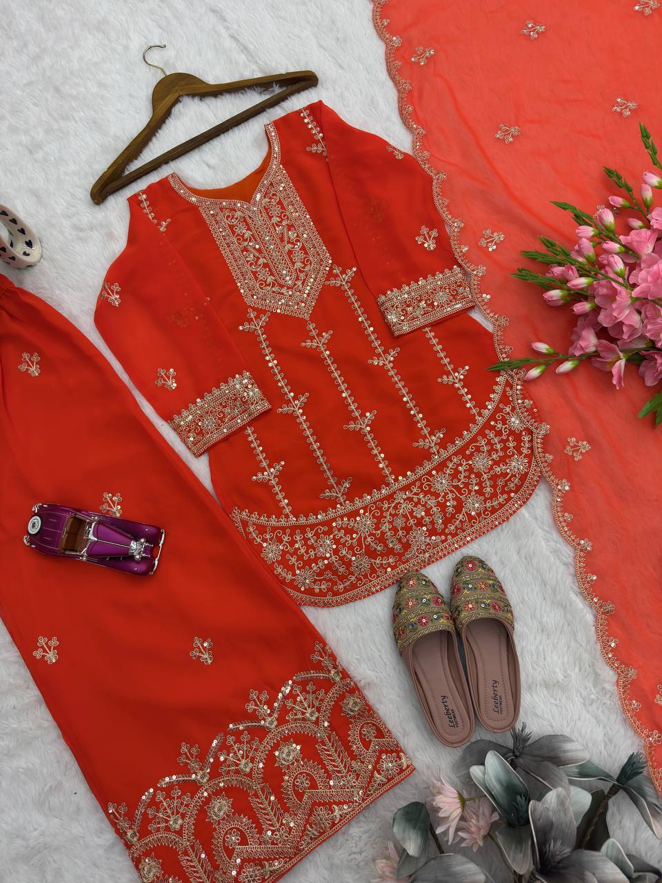 Charming Heavy Embroidery Palazzo Suit