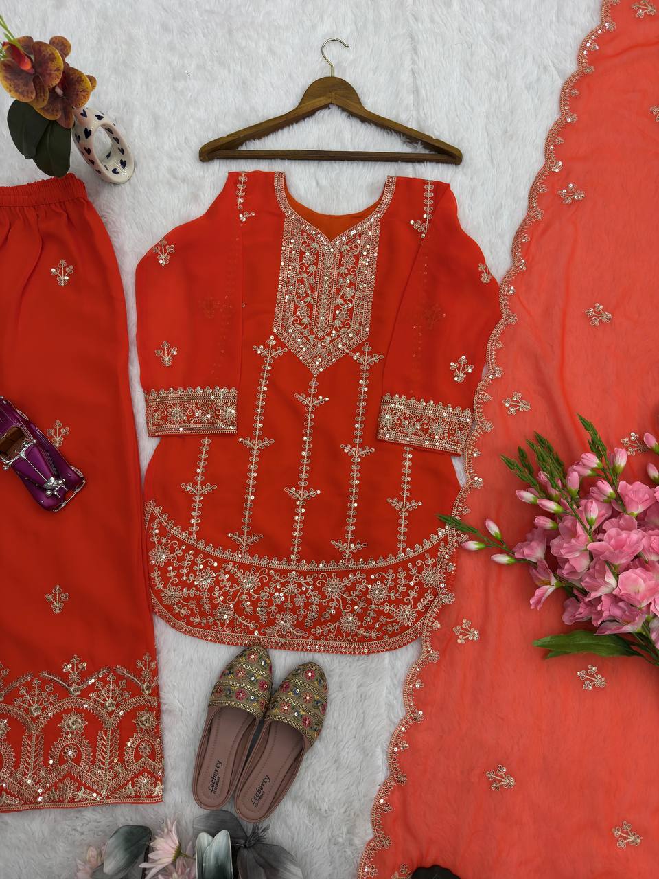 Charming Heavy Embroidery Palazzo Suit