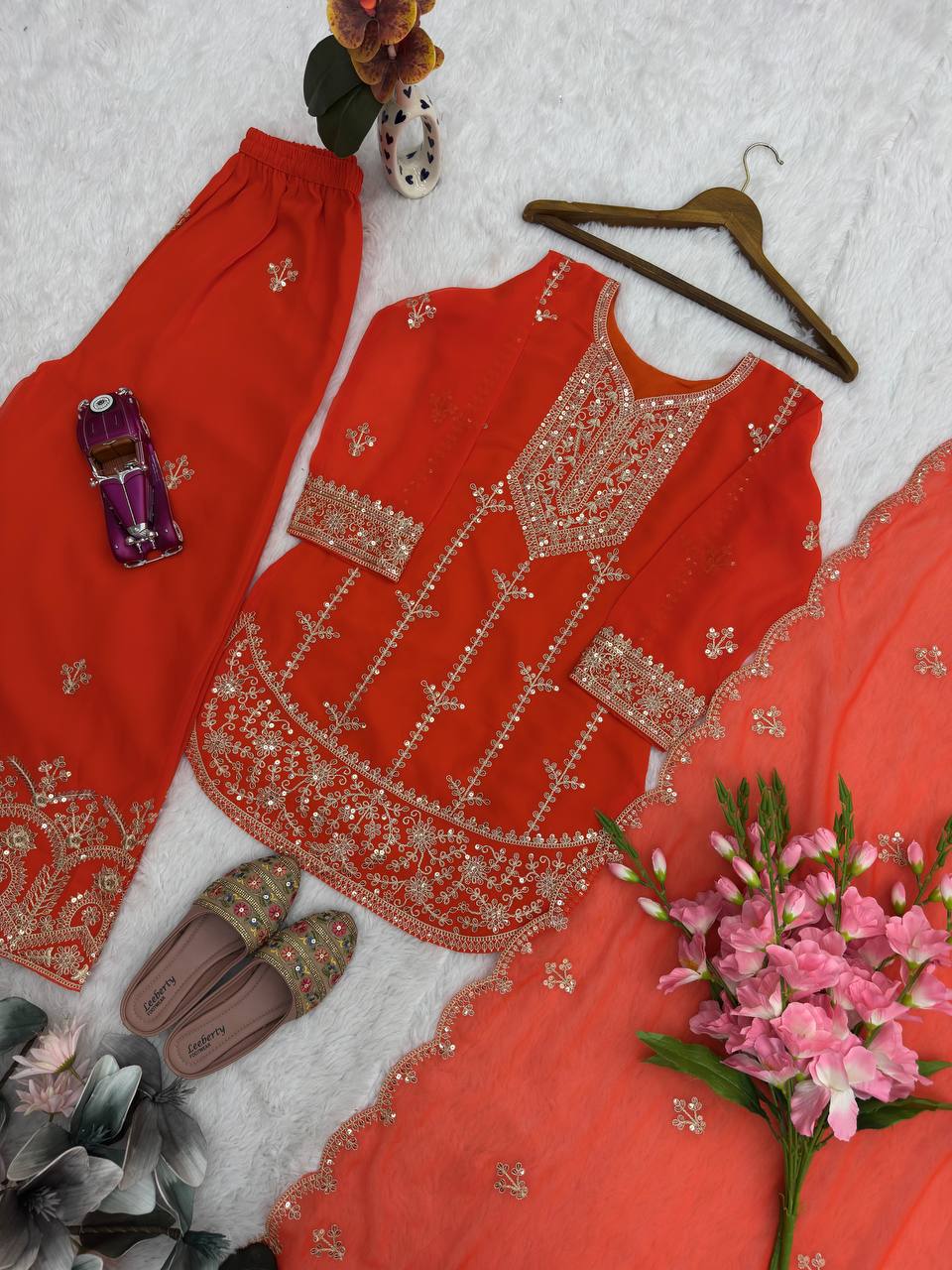 Charming Heavy Embroidery Palazzo Suit