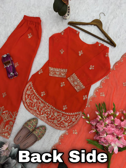 Charming Heavy Embroidery Palazzo Suit