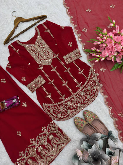 Charming Heavy Embroidery Palazzo Suit