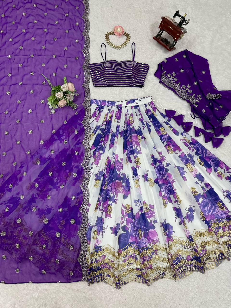 Stylish Purple Color Thread Work Lehenga Choli