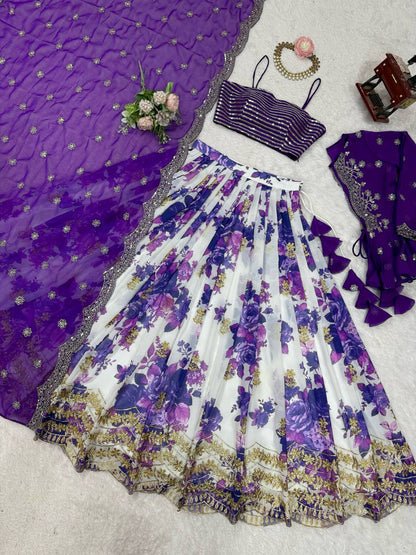 Stylish Purple Color Thread Work Lehenga Choli