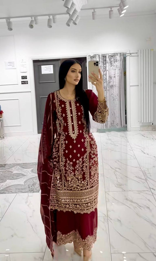Exclusive Maroon Heavy Embroidered Kurti Set