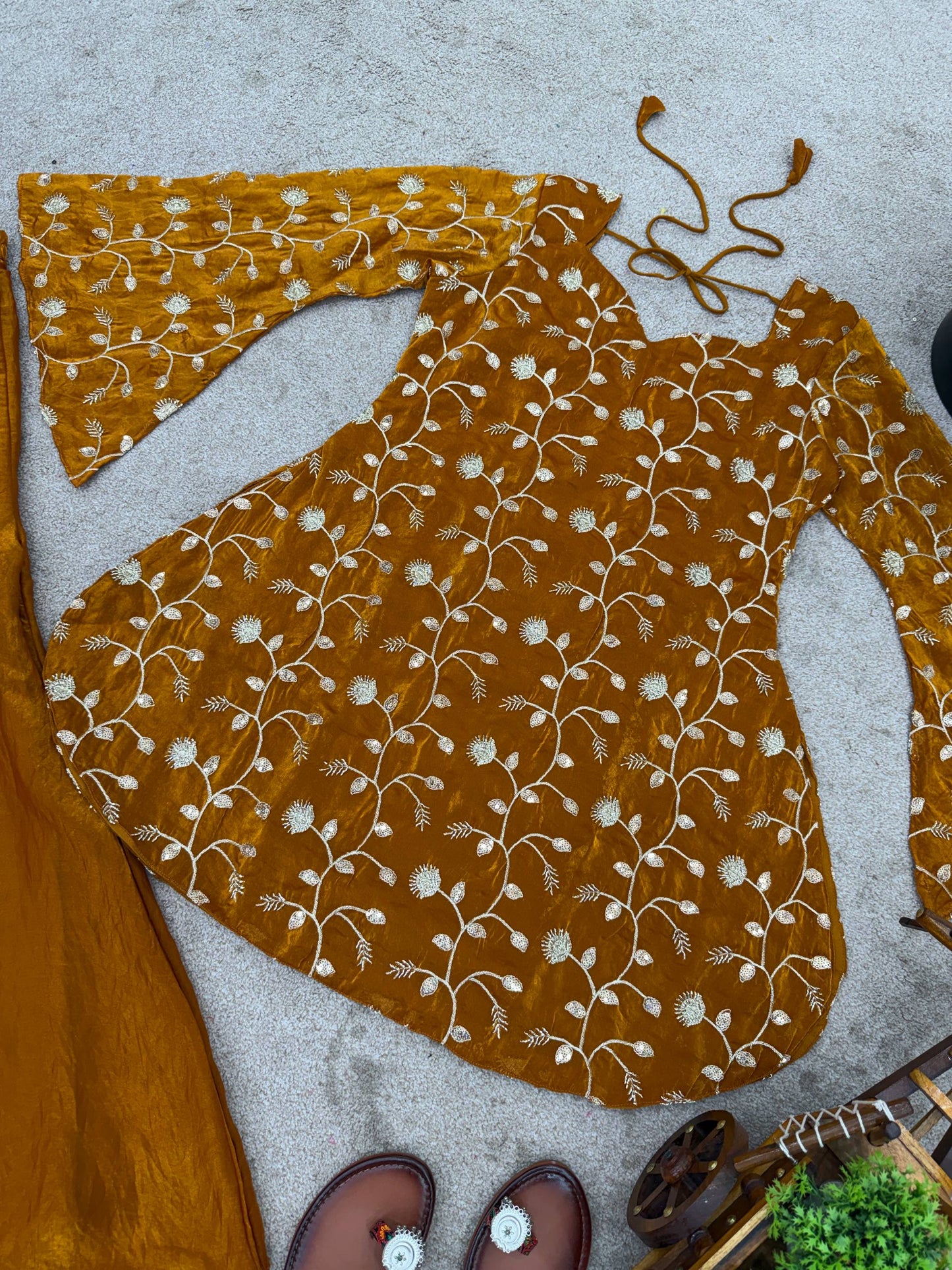 Georgus Orange Embroidery Sequence Work Palazzo Suit