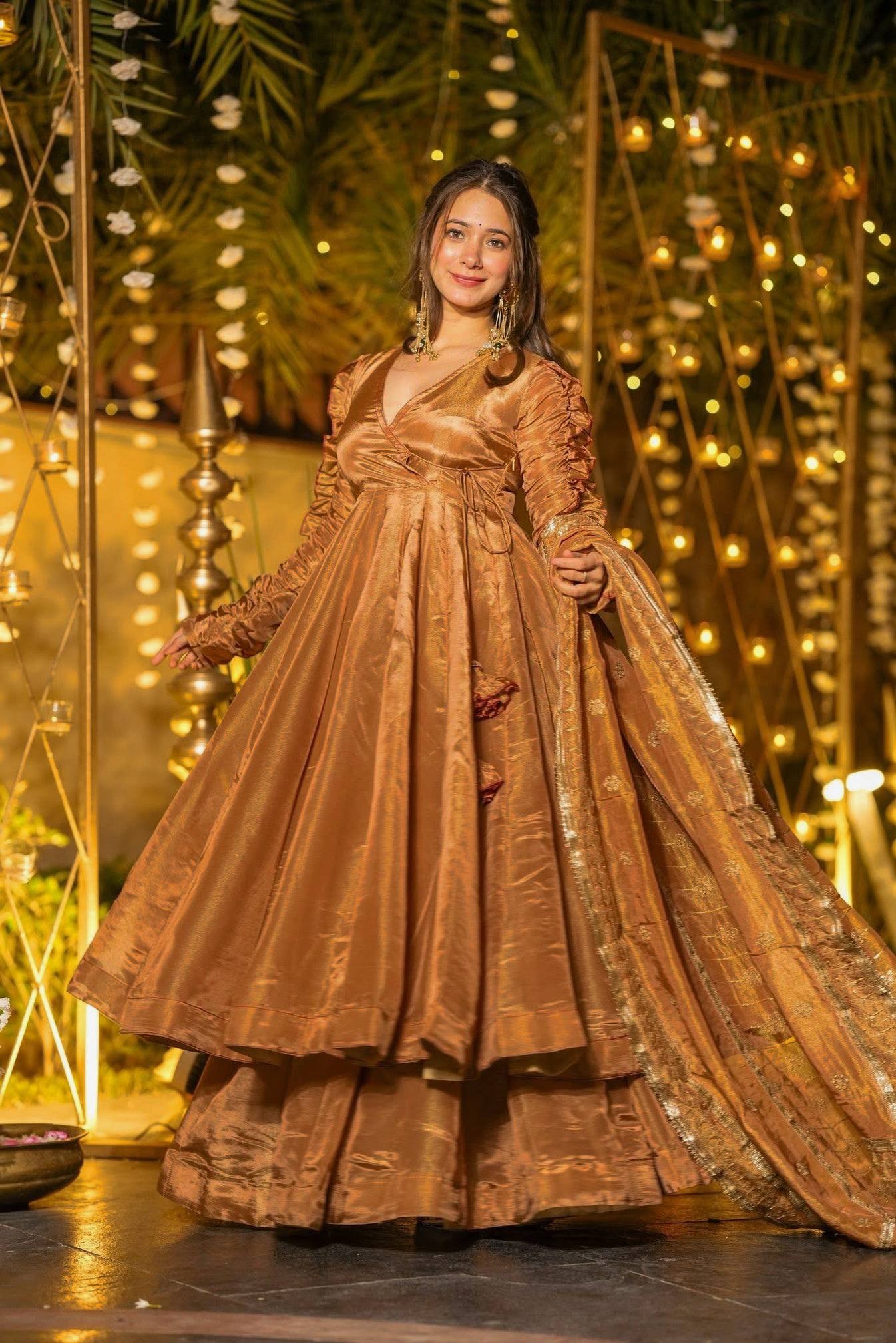 Exclusive Brown Heavy Fendy Silk Work Anarkali Suit