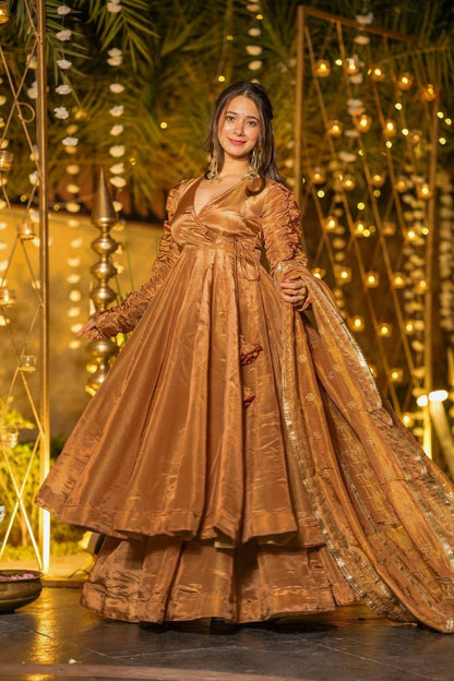 Exclusive Brown Heavy Fendy Silk Work Anarkali Suit