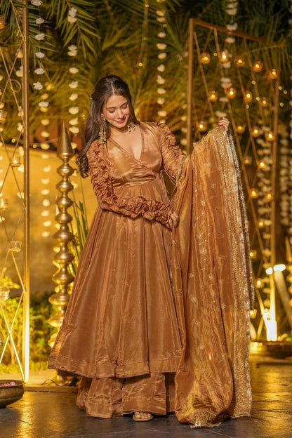 Exclusive Brown Heavy Fendy Silk Work Anarkali Suit