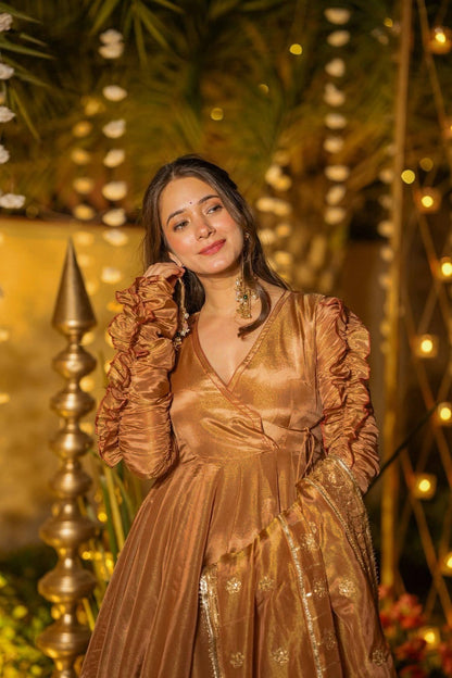 Exclusive Brown Heavy Fendy Silk Work Anarkali Suit