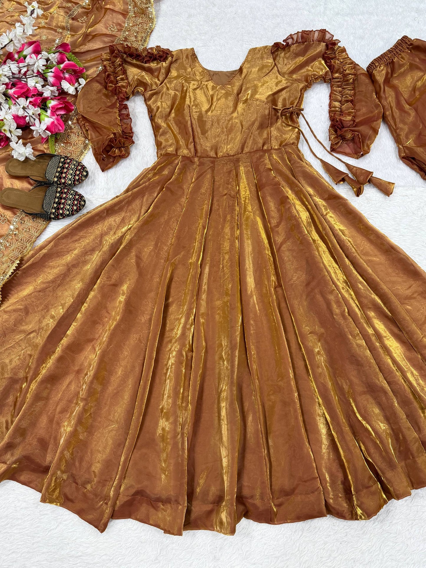 Exclusive Brown Heavy Fendy Silk Work Anarkali Suit