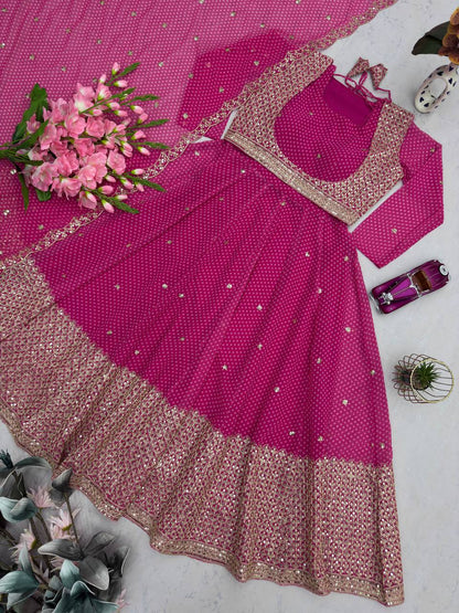 Exclusive Pink Heavy Fox Georgette Embroidery Work Gown