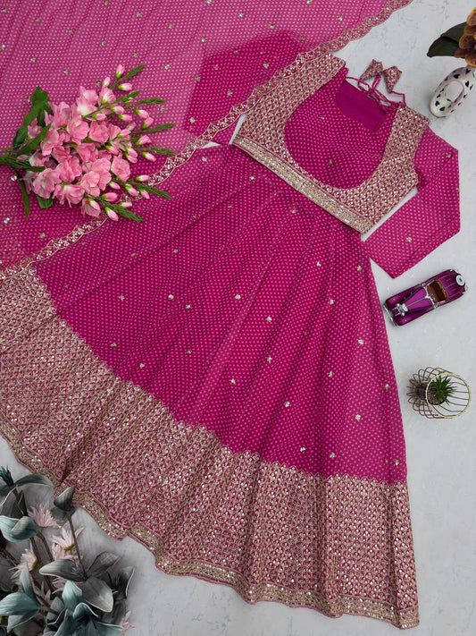 Exclusive Pink Heavy Fox Georgette Embroidery Work Gown