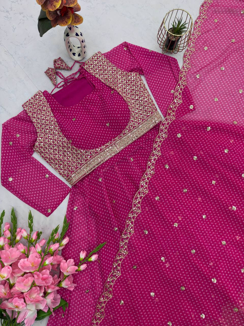 Exclusive Pink Heavy Fox Georgette Embroidery Work Gown