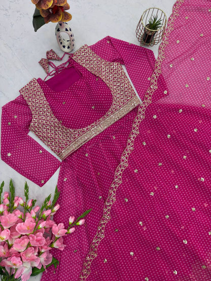Exclusive Pink Heavy Fox Georgette Embroidery Work Gown