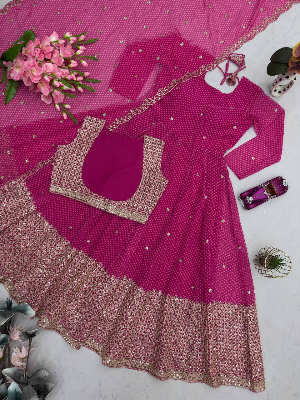 Exclusive Pink Heavy Fox Georgette Embroidery Work Gown
