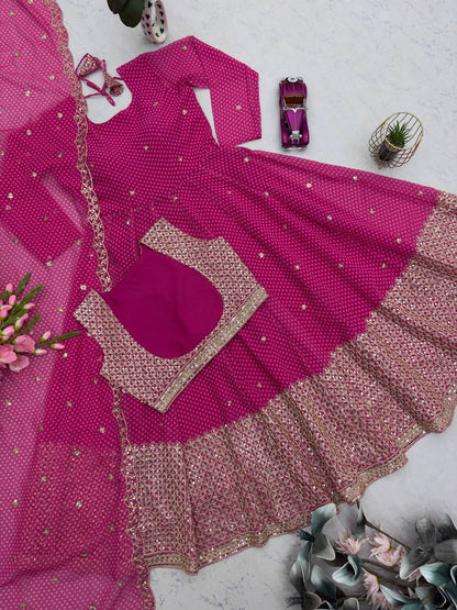Exclusive Pink Heavy Fox Georgette Embroidery Work Gown