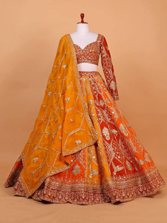 Lovely Orange Faux Georgette Sequence Work Lehenga