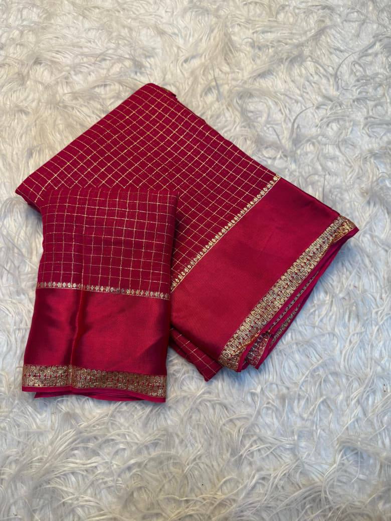 Gorgeous Black Viscose Chex Work Saree