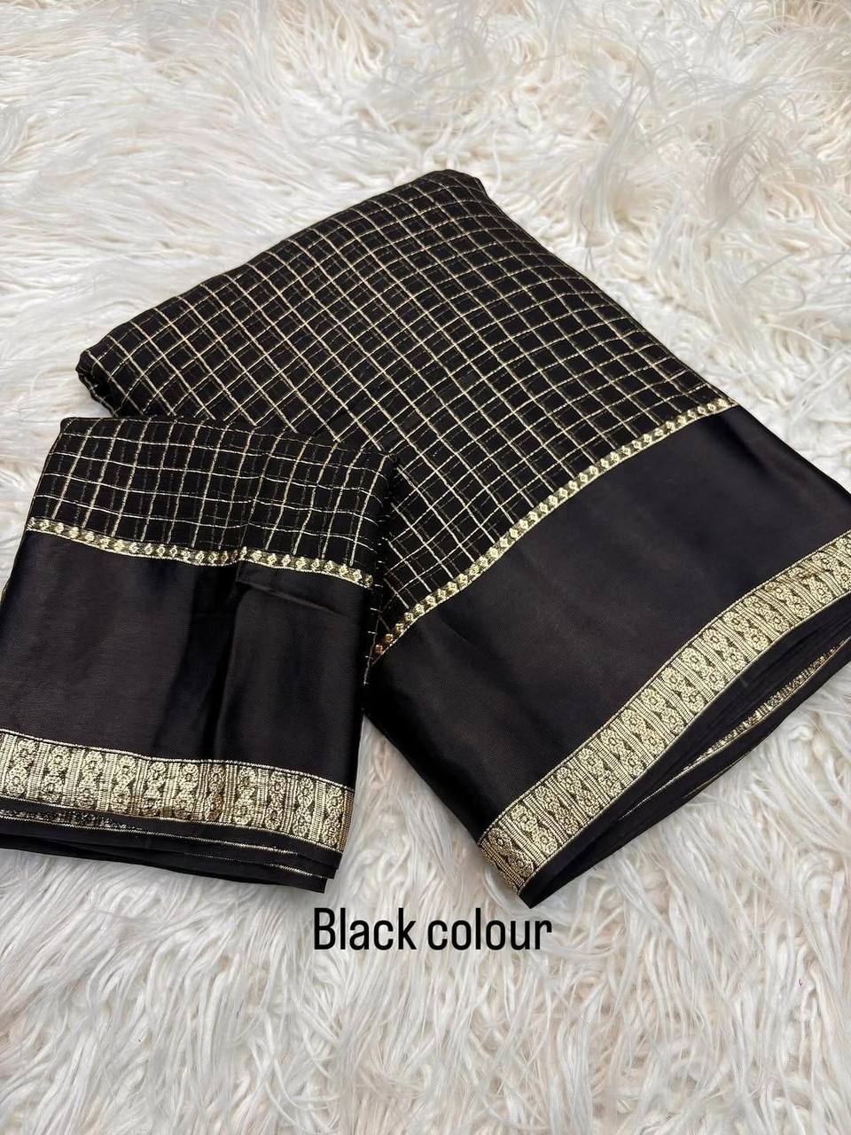 Gorgeous Black Viscose Chex Work Saree