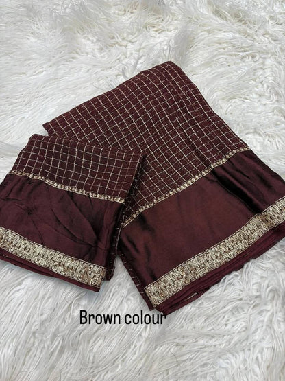 Gorgeous Black Viscose Chex Work Saree