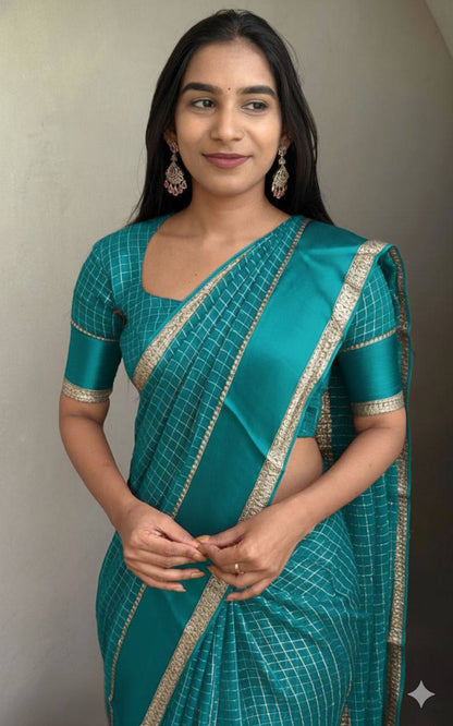 Gorgeous Black Viscose Chex Work Saree