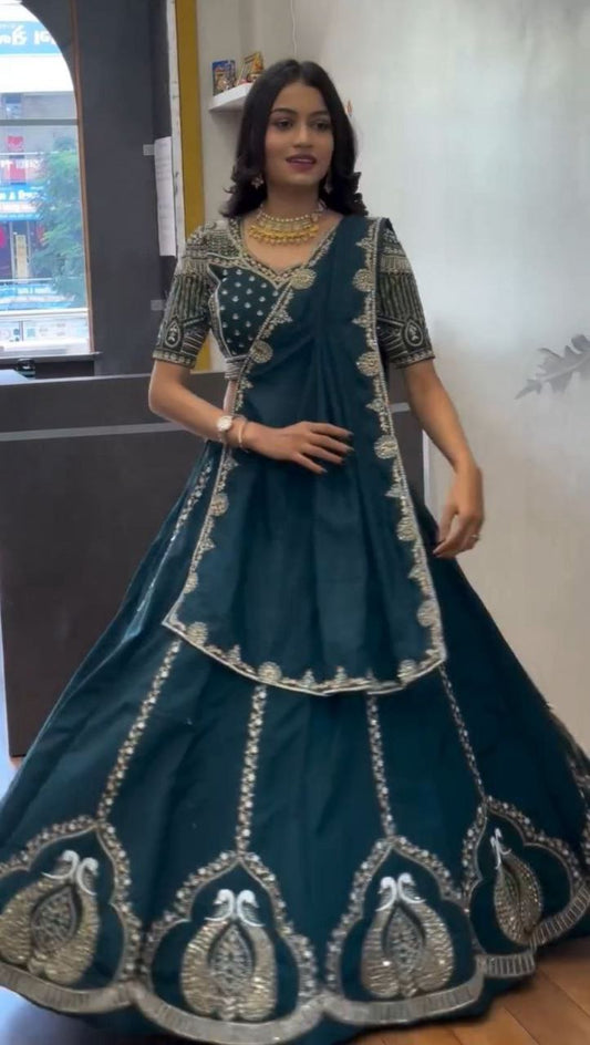 Innovative Blue Chinon Embroidery Work Lehenga Choli
