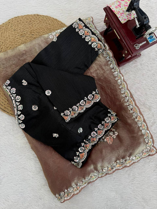 Amazing Black Fendy Silk Beds Work Saree