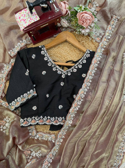 Amazing Black Fendy Silk Beds Work Saree