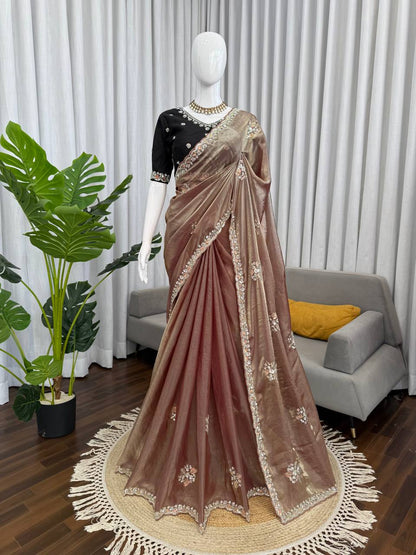 Amazing Black Fendy Silk Beds Work Saree