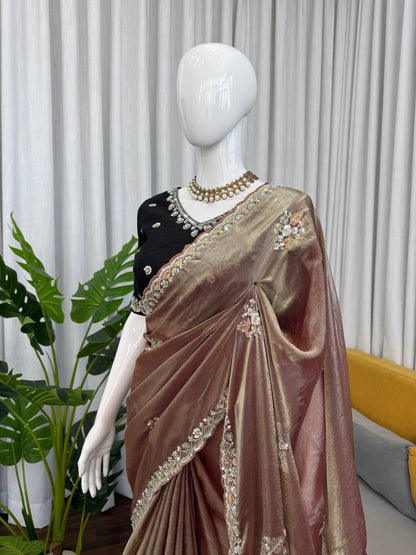 Amazing Black Fendy Silk Beds Work Saree