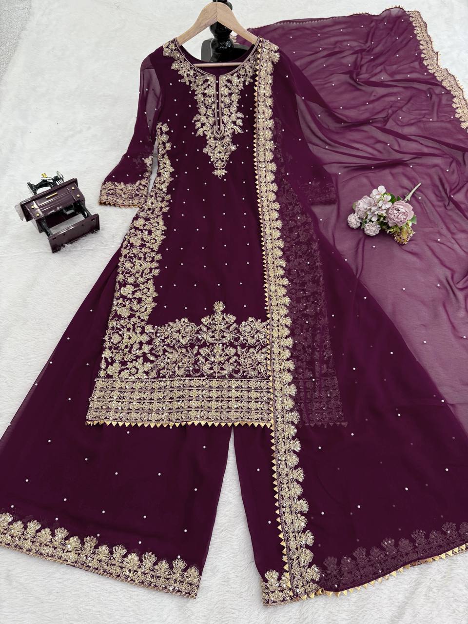 Captivating Black Foux Georgette Sequence Work Sharara Suit